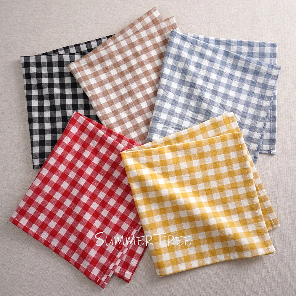 4pcs 42x42cm Gingham Napkin Small Check Cotton Cloth Table Napkin Wedding Christmas Party Decoration