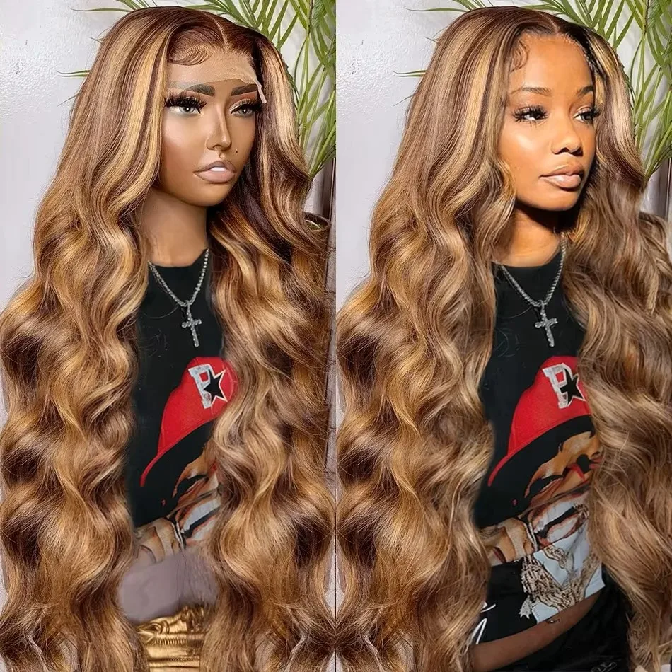 200% 34 36 Inch Highlight Body Wave Wig 13x6 HD Lace Frontal Human Hair Wigs Remy Wig 13x4 Lace Frontal Pre Plucked Wigs