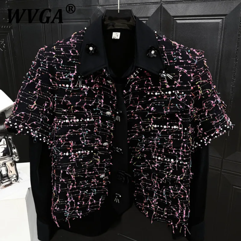 

WVGA Coats Spring Autumn New Man Design Beaded Tassel Color Block Niche Design Trendy Punk Casual Short Sleeve Jacket Ins W11052