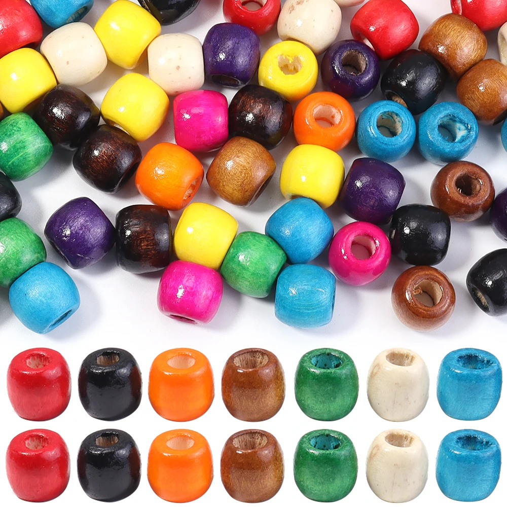 50-100 teile/los Ahorn Holz Perlen Bunte Barrel Form Große Loch Spacer Perlen für Schmuck Machen DIY Armband Halskette zubehör