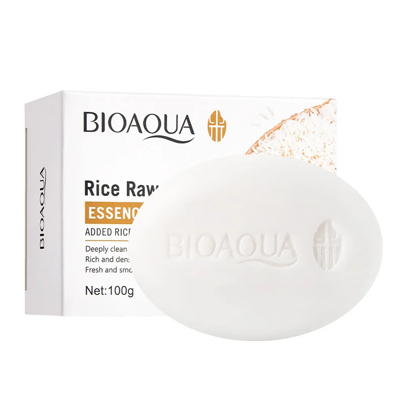 BIOAQUA White Rice Raw Pulp Facial Soap Face Wash Foam Facial Cleanser Moisturizing Oil Control Body Bathing Handmade Soap