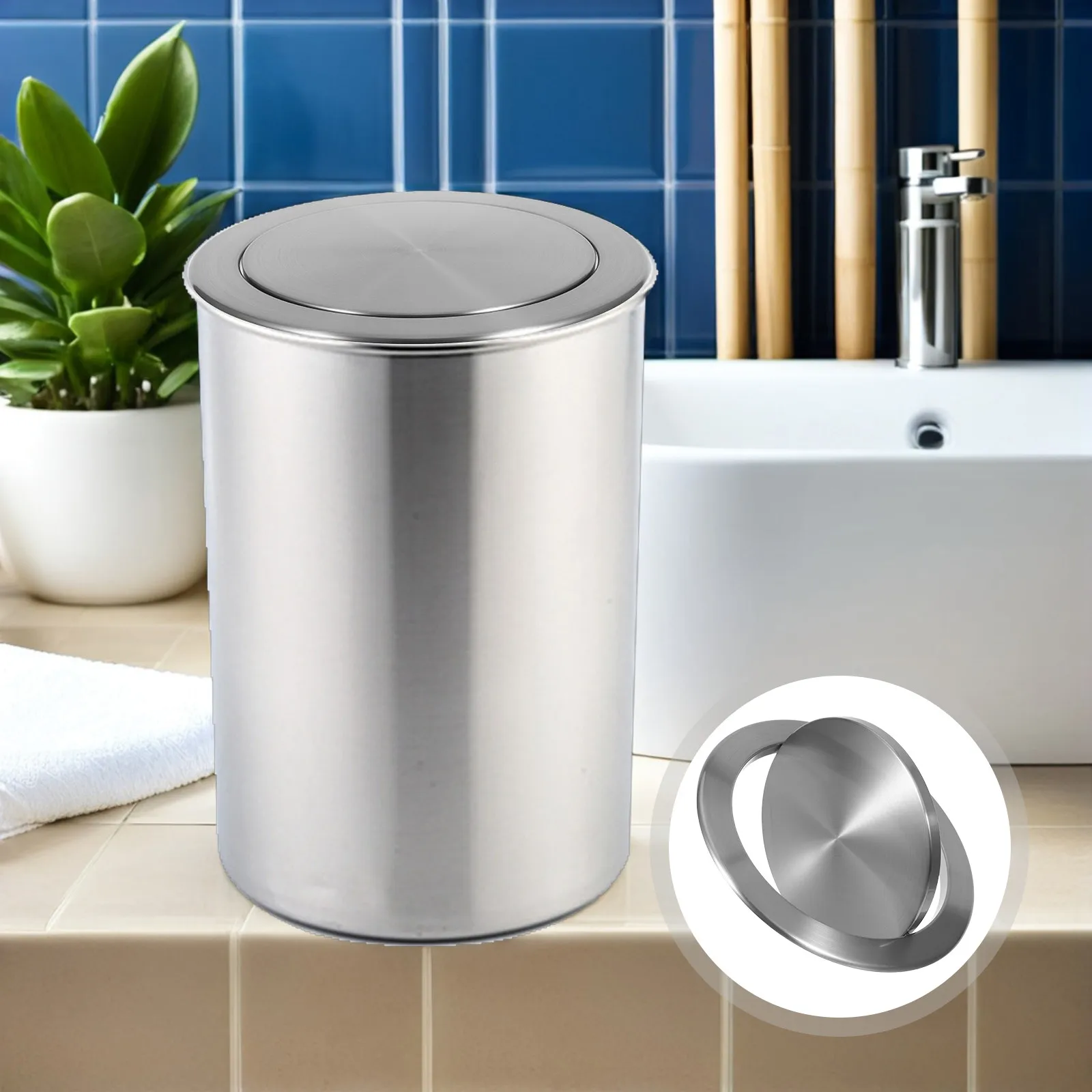 Countertop Built-in Bin Lid Stainless Steel Swing Flap Garbage Cover Modern Sleek Design Odor Control Multipurpose Use Home