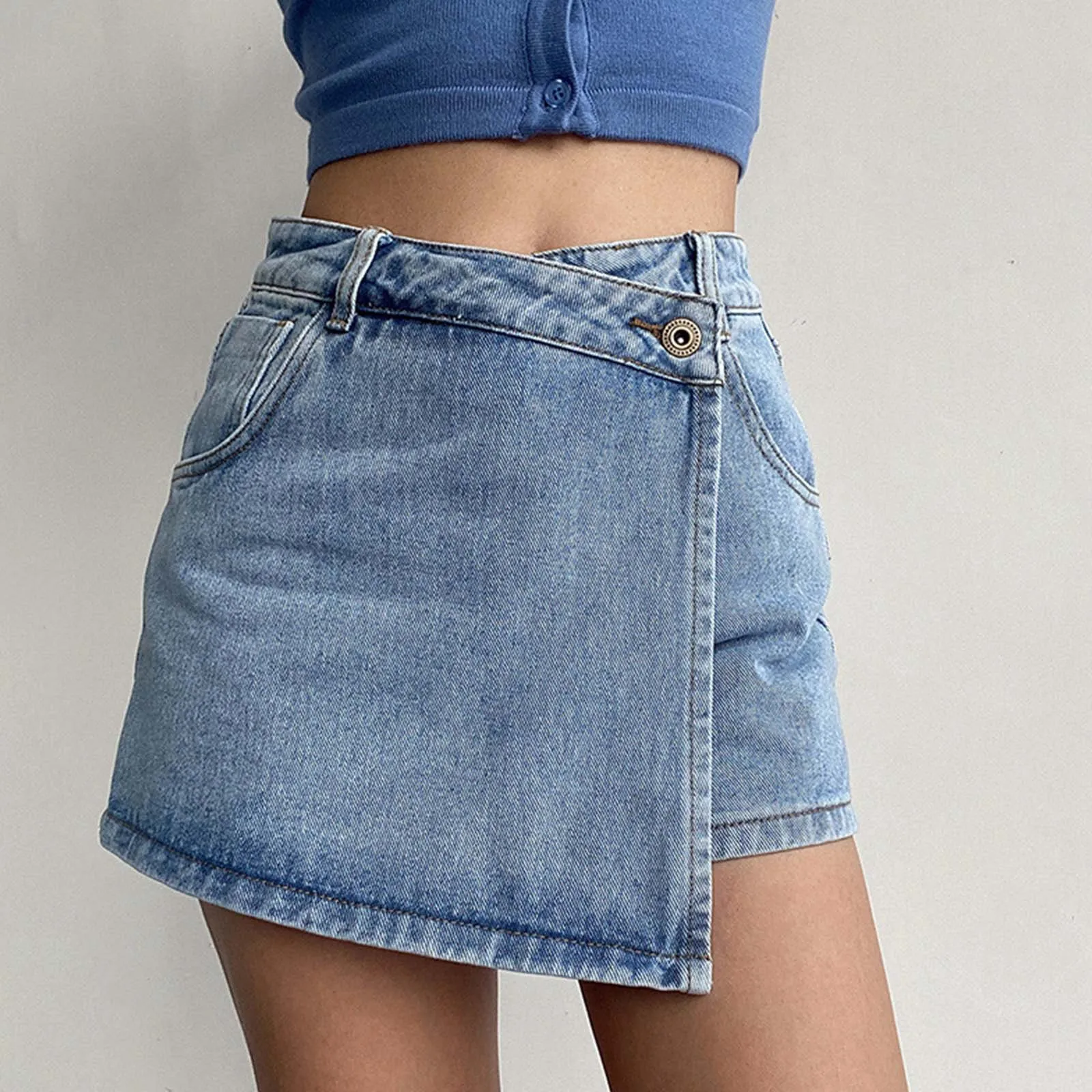 Denim Yoga Shorts Women Y2k Casual Summer Solid High Waist Shorts Design Slimming Streetwear A-Line Mini Skirts шорты женский