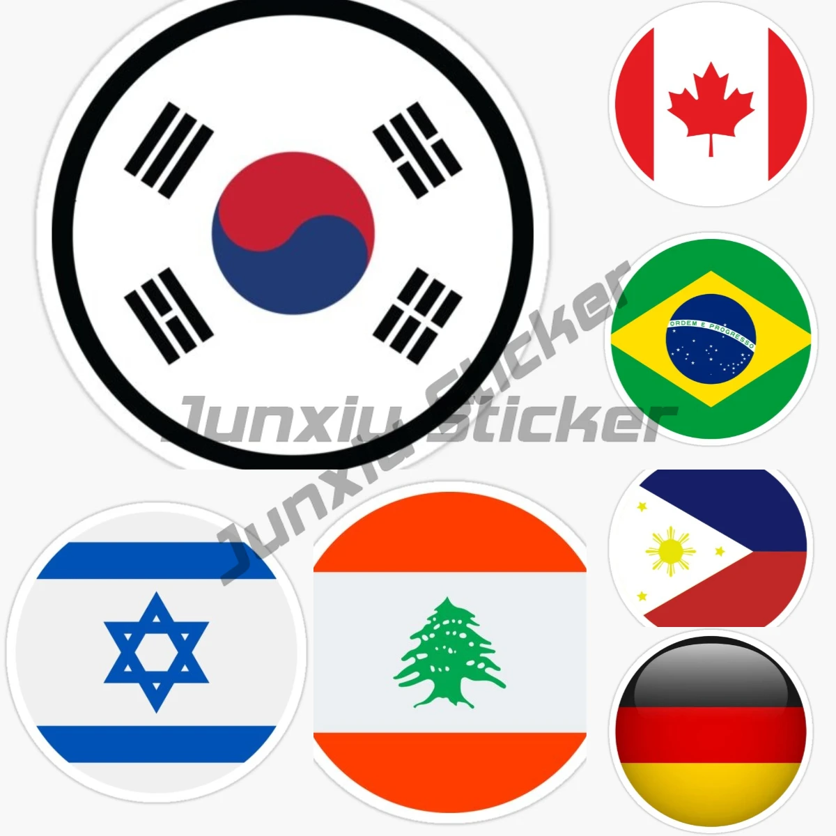 Brazil Germany Philippines South Korea Canada Lebanon Israel Circular Flag Car Stickers Vinyl Self-adhesive Accessories Stickers