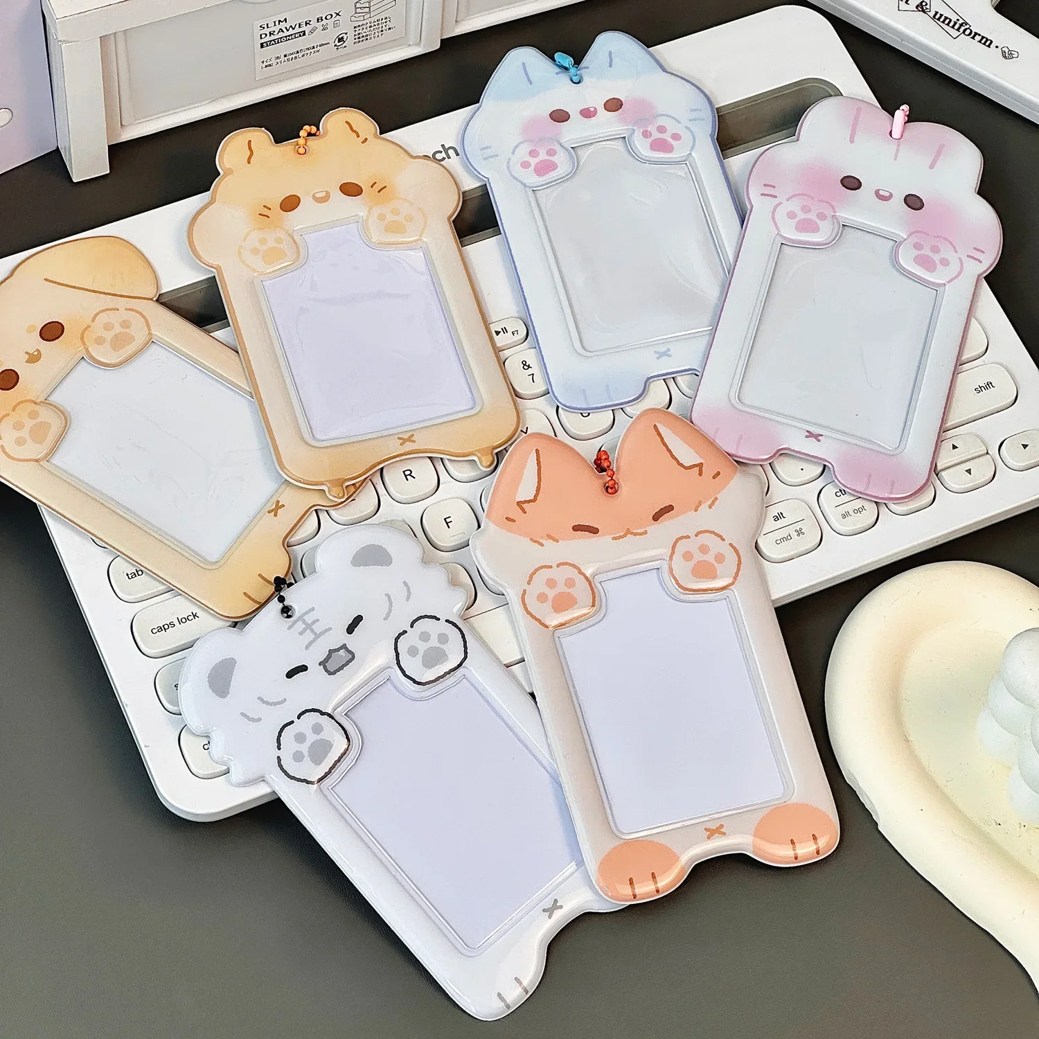 Soporte para sesión fotográfica de 1 Uds., tarjetero con identificación de animales de dibujos animados bonitos con llavero, fundas protectoras para fotos de carcasa dura