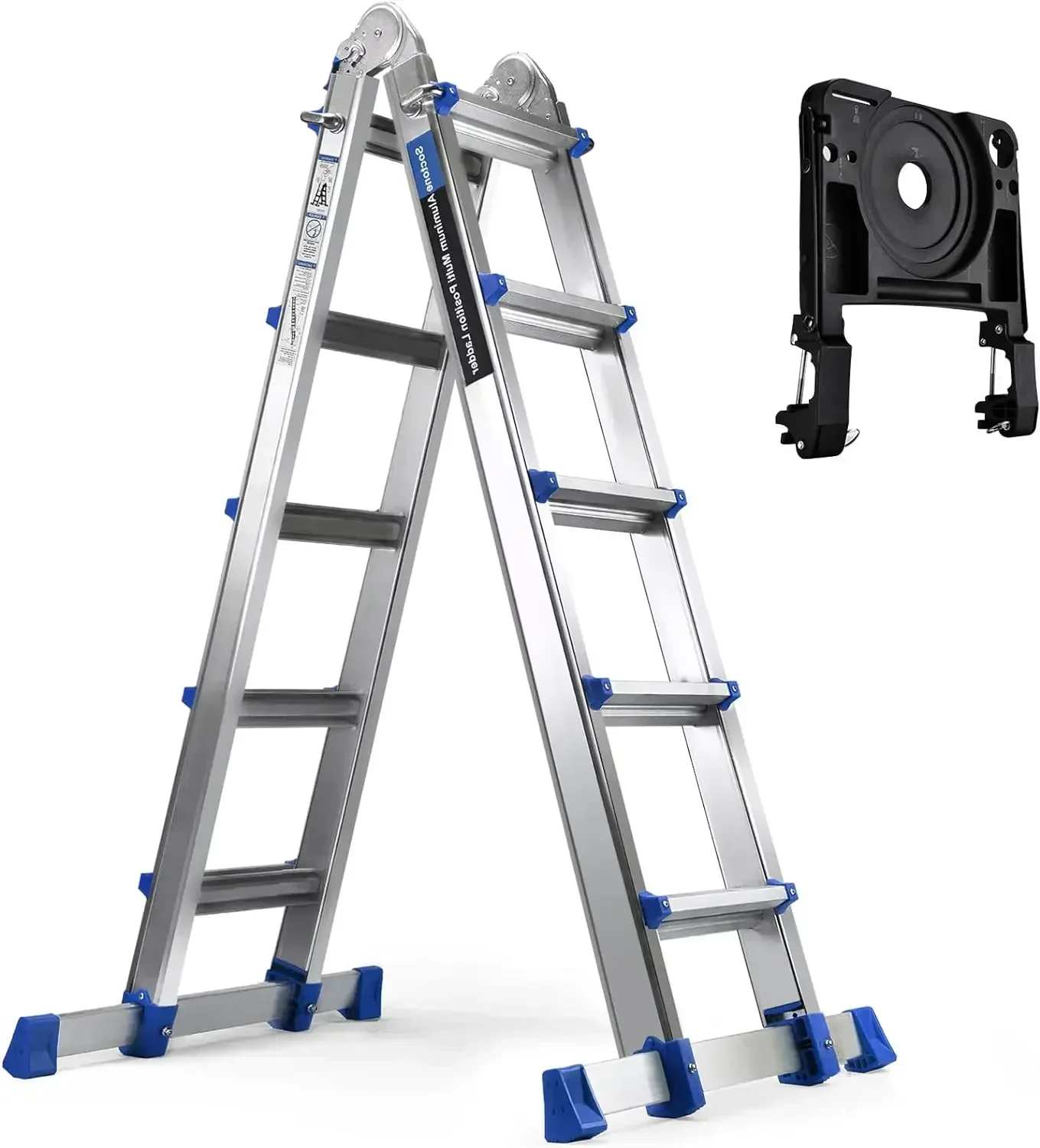 HBTower Ladder, A Frame 5 Step Extension Ladder, 19 Ft Multi Position Ladder with Removable Tool Tray and Stabilizer Bar, 330 lb