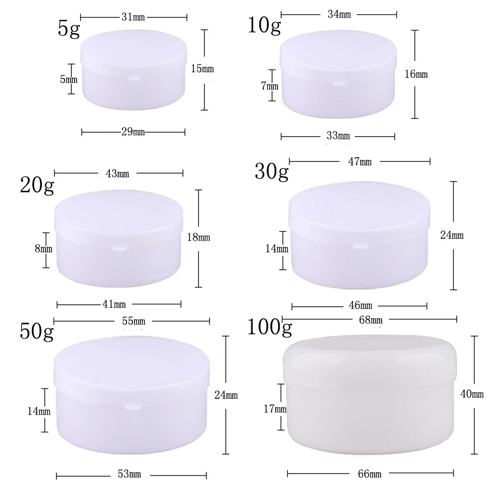 

100pcs 5-100g Refillable Empty White Cosmetics Container Face Creams Sample Jars Travel Pots For Eyes hadow Skin Care Container