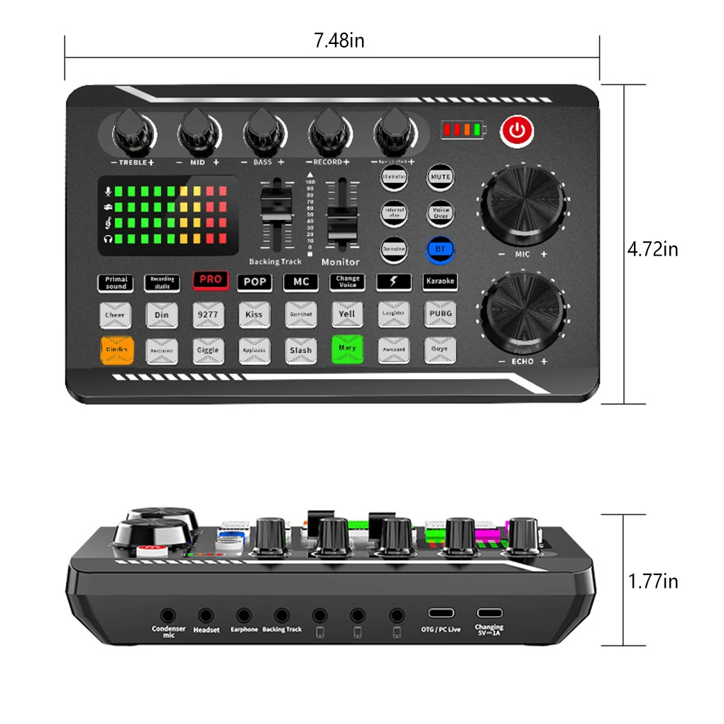 Imagem -06 - Multifuncional Sound Card Mixer Kit Mixer de Gravação de Áudio Console de Mistura de Áudio Amplificador para Telefone pc F998