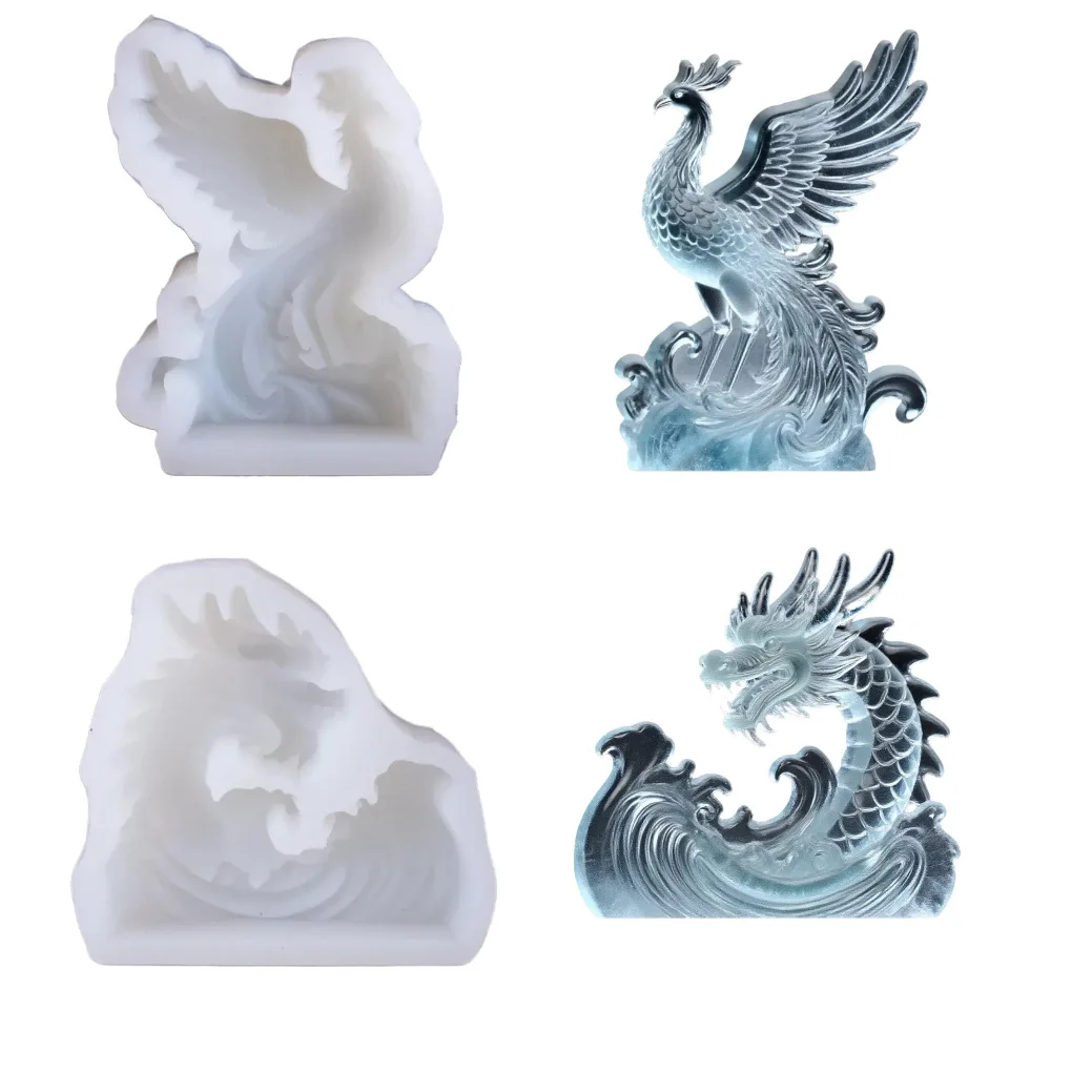 3d Dragon Phoenix Silicone Molds Diy Ice Sculpture Sashimi Landscaping Fondant Chocolate Mould Plaster Resin Mold Cake Decor