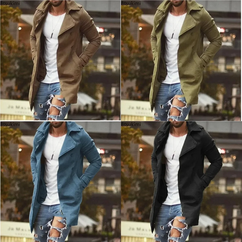 

Men's Lapel Trench Coat Winter Warm Overcoat Fashion Casual Long Sleeve Jacket Slim Button Coats for Men