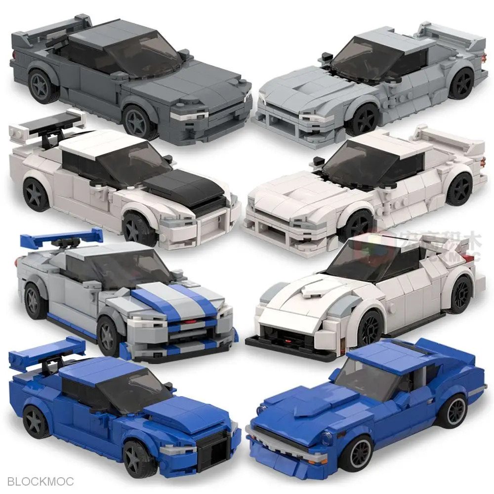 MOC Blocks JDM  Fast & Furious Skylinec Gtr R34 S14 350Z R32 GT-R 240z Initial D Racing Sports Car Speed Racer Blocks Toys Boys