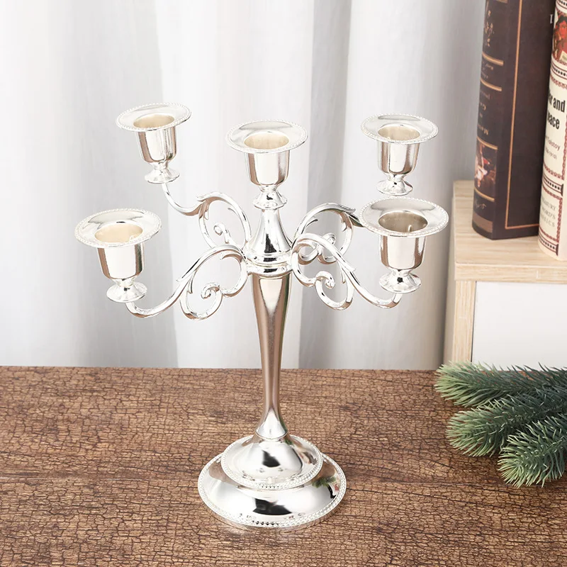 Silver Gold Black Bronze Metal Candle Holder Retro 5 Arms Candle Holder Dinner Hotel Home Decor Romantic Retro Candlestick