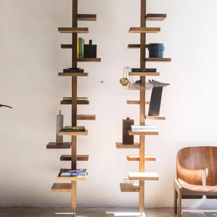 Italian partition solid wood bookshelf simple designer shelf creative display shelf living room study display shelf