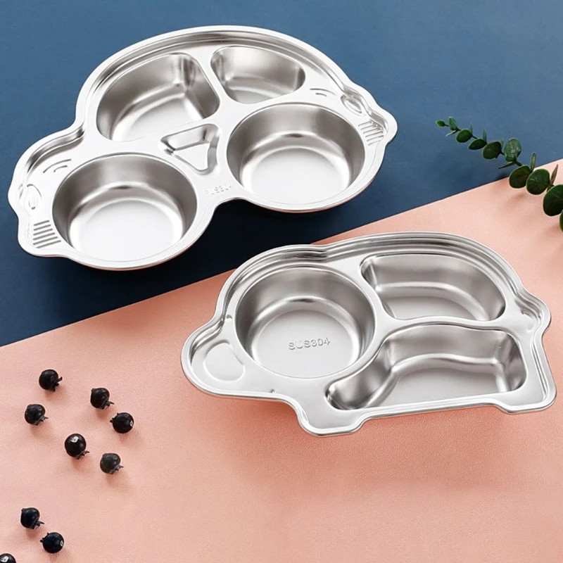 

Stainless Steel Divided Plate Cartoon Dinner Tray Lunch Container Kids Toddlers Babies Serving Platter for School