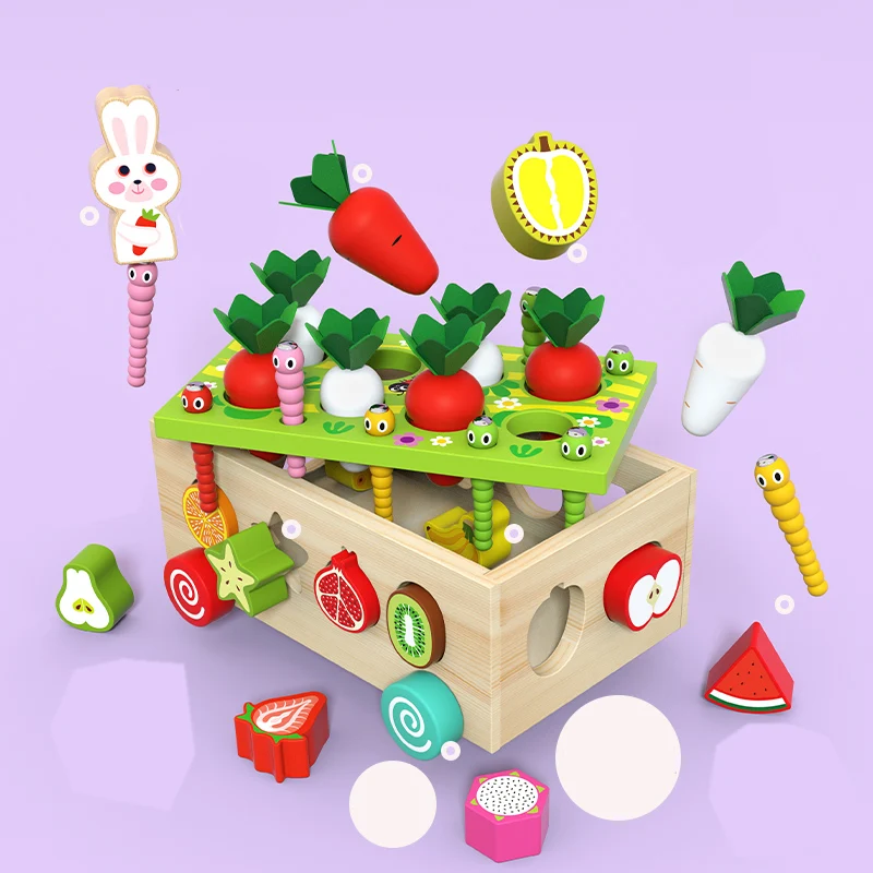 Best Selling Magnetic Fishing Wooden Radish Fruit Cart Shape Matching Blocks Montessori Educational Toys For Children