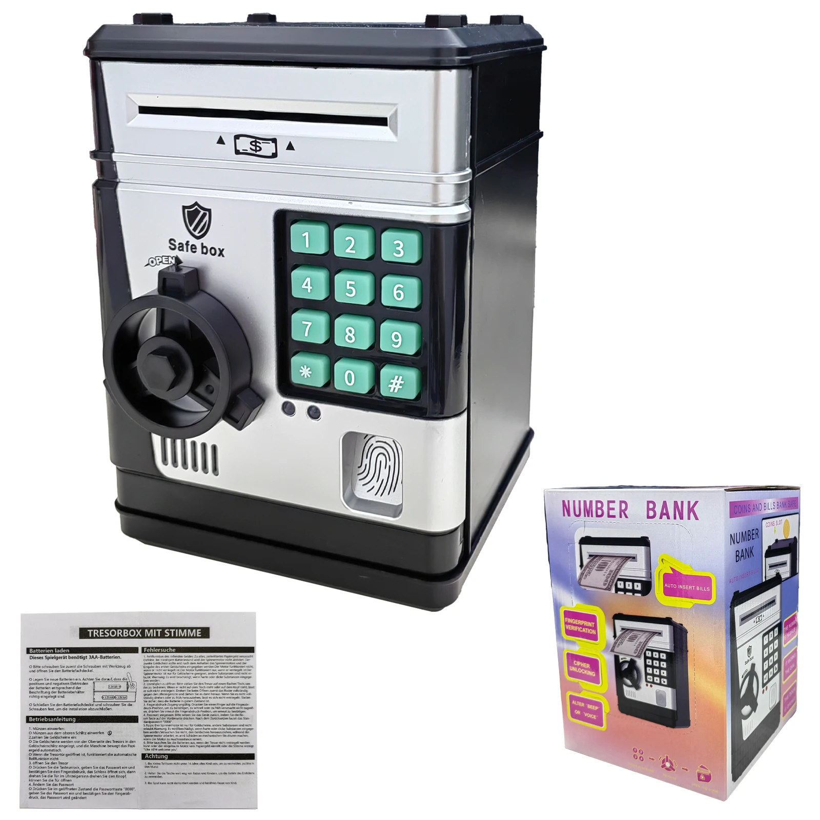 توفير صندوق بنك أصبع للأطفال ، صندوق كلمة مرور ذكي ببصمة الإصبع ، جهاز الصراف الآلي التلقائي ، فواتير العملات النقدية ، آمنة ، لعبة