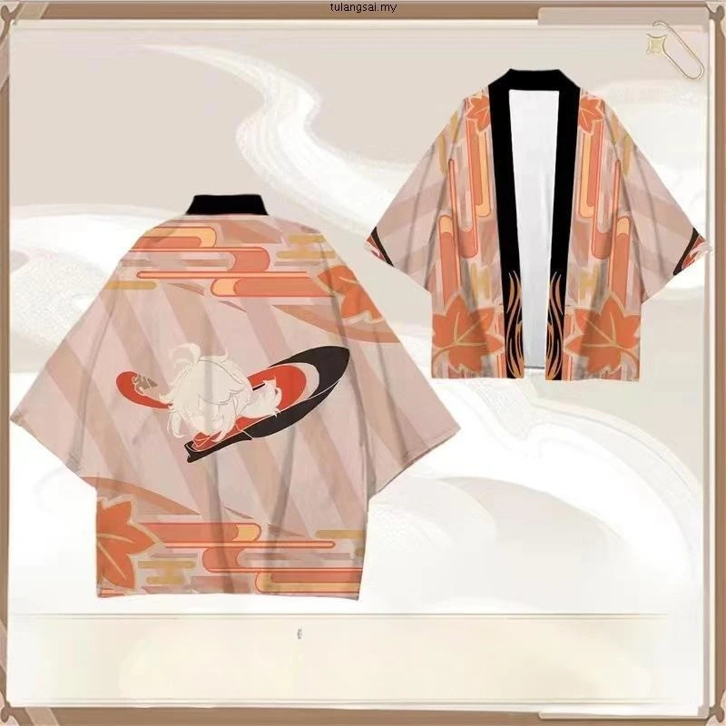 ثوب الكيمونو الياباني هاوري يوكاتا Zhongli تأثيري النساء/الرجال موضة الصيف قصيرة الأكمام معطف فوقي قمصان الشارع الشهير