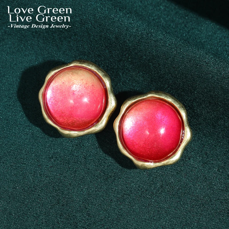 

Vintage Jewellery Peach Pink Gradient Glass Earrings Stud Round Accessories For Woman Luxury Designer Gift 2025 Trend New