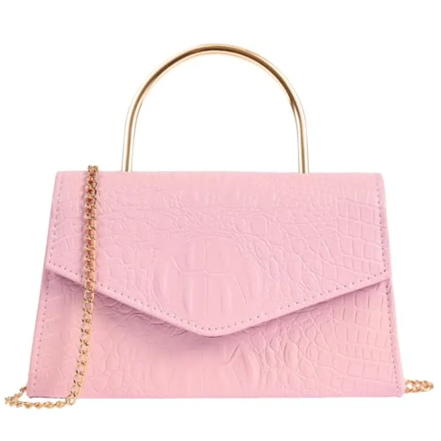 

Top Handle Evening Bag for Women Vegan Leather Envelope Clutch Purse Handbag Formal Wedding Prom Party