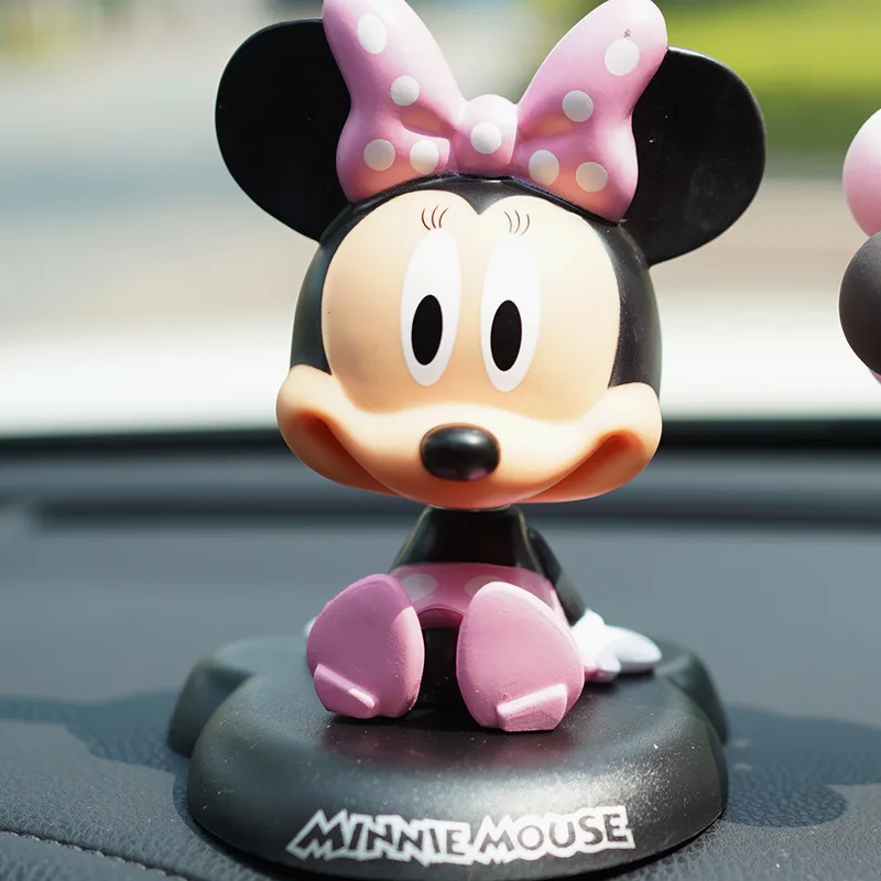 Disney Kawaii Mickey Maus Minnie Wackelkopf Anime Ornament Puppe Schütteln Kopf Cartoon Modell Auto Dekor Zubehör Kinder Hobby Spielzeug