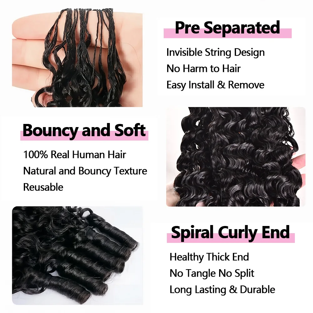 14 16 18 Inch Miracle Knots Crochet Human Hair Burmese Curly Hair Extensions 1/2/3 Bulk And Braiding Hair Deep Wave Pre-Separate Feather Crochet Human Hair 60g 3 Days Delivery To FR Brazilian ALIANNA Hair Bundles Human Hair 100% Natural Black Reusable - Image 4