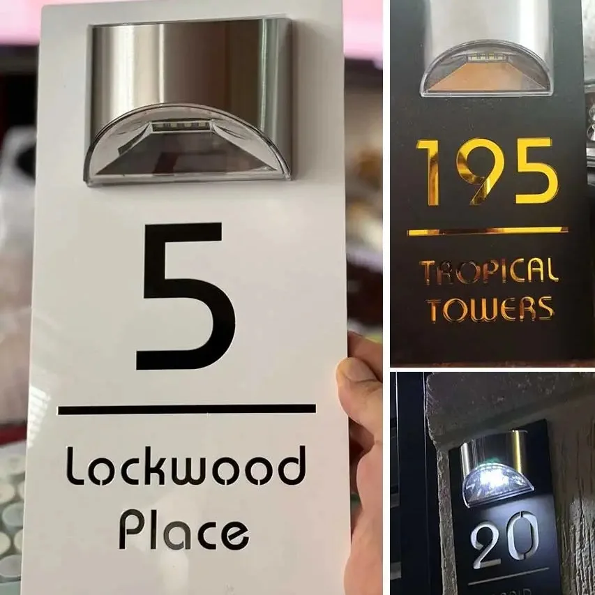 Personalized Solar House Numbers for Outside Customized Address Sign LED Address Numbers Plaque for Garden Yard Home （flat wall
