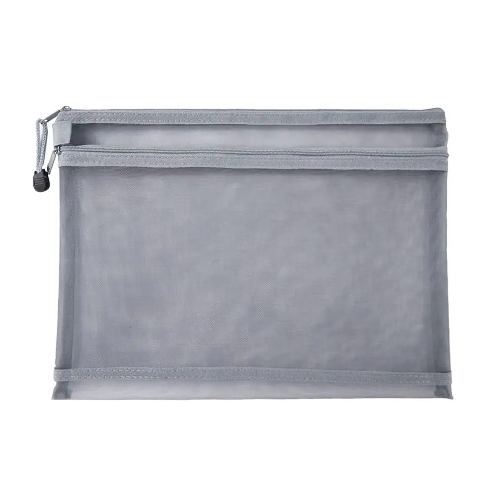 with zipper A4 Document Bag Paper Organizer Large Capacity Transparent Mesh File Folder Stationery Cosmetic Storage