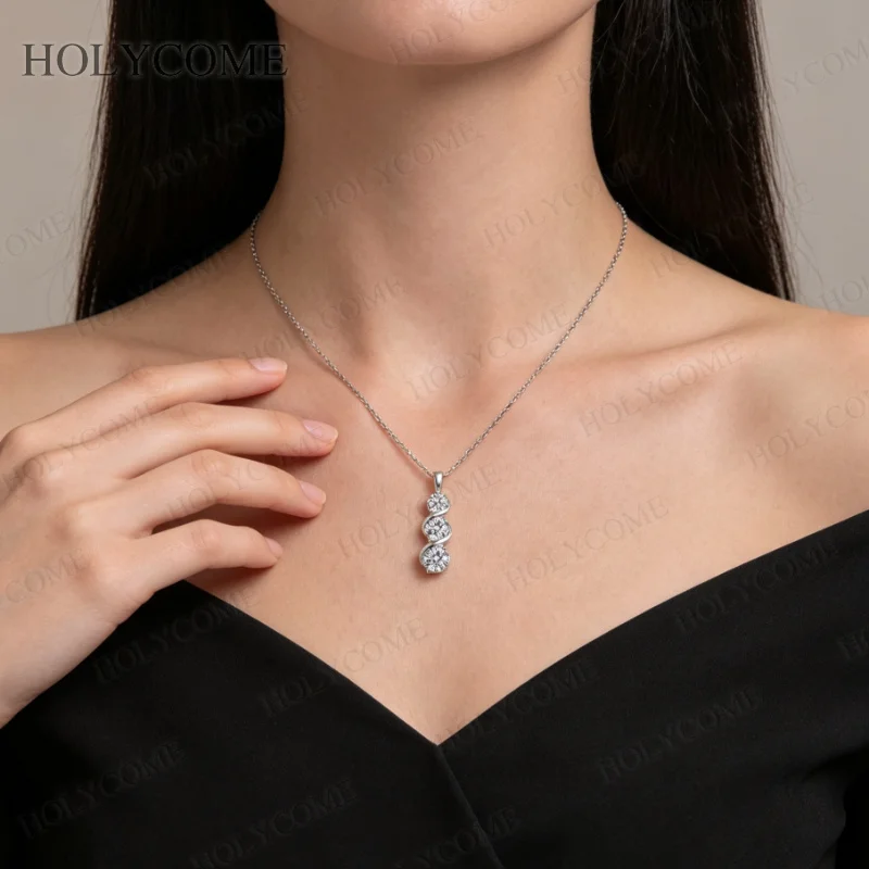 Moissanit-Halskette mit gedrehtem Anhänger, runder Schliff, 925er Sterlingsilber, für Damen, Schmuckkette, Hochzeitsgeschenk mit Zertifikat – Detail 9