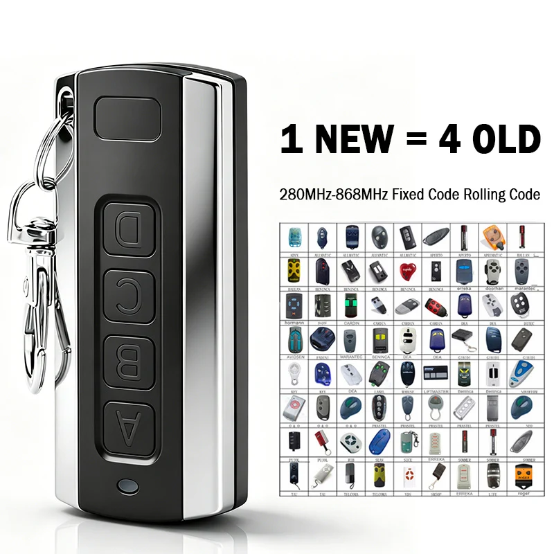 Multi-Frequency Garage Door Remote Control Duplicator 280MHz-868MHz Self-Copy Variable Code Grabber Barrier Keychain Transmitter