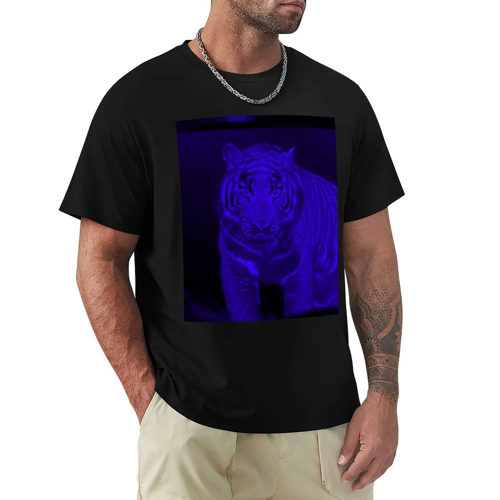 

Black Blue Tiger Contrast T-Shirt rapper graphic tees anime Anime t-shirt luxury clothes men
