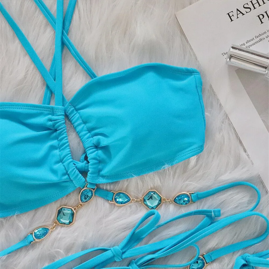 Sexy Bikini mit Diamant-Strasssteinen, Wickel-Bikini, Damen-Badeanzug, zweiteiliges Bikini-Set, Badebekleidung, Badeanzug, Schwimmbekleidung V5167 – Detail 29
