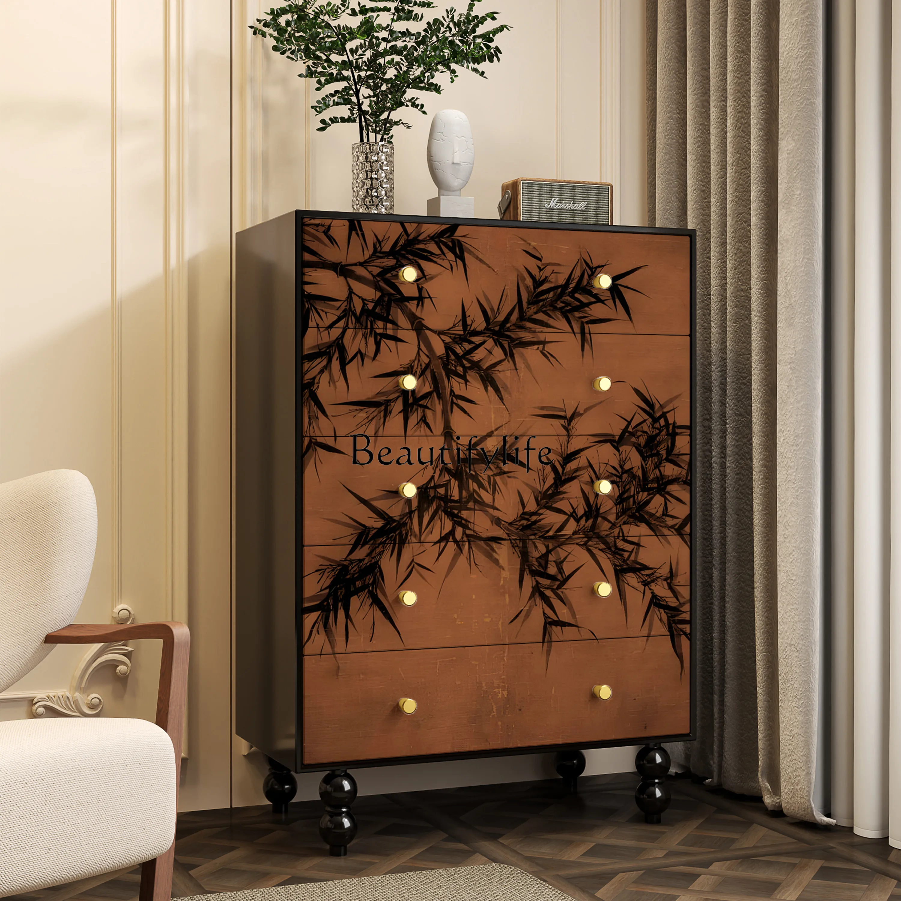 

French medieval solid wood chest of drawers B & B aisle entrance decorative storage cabinet