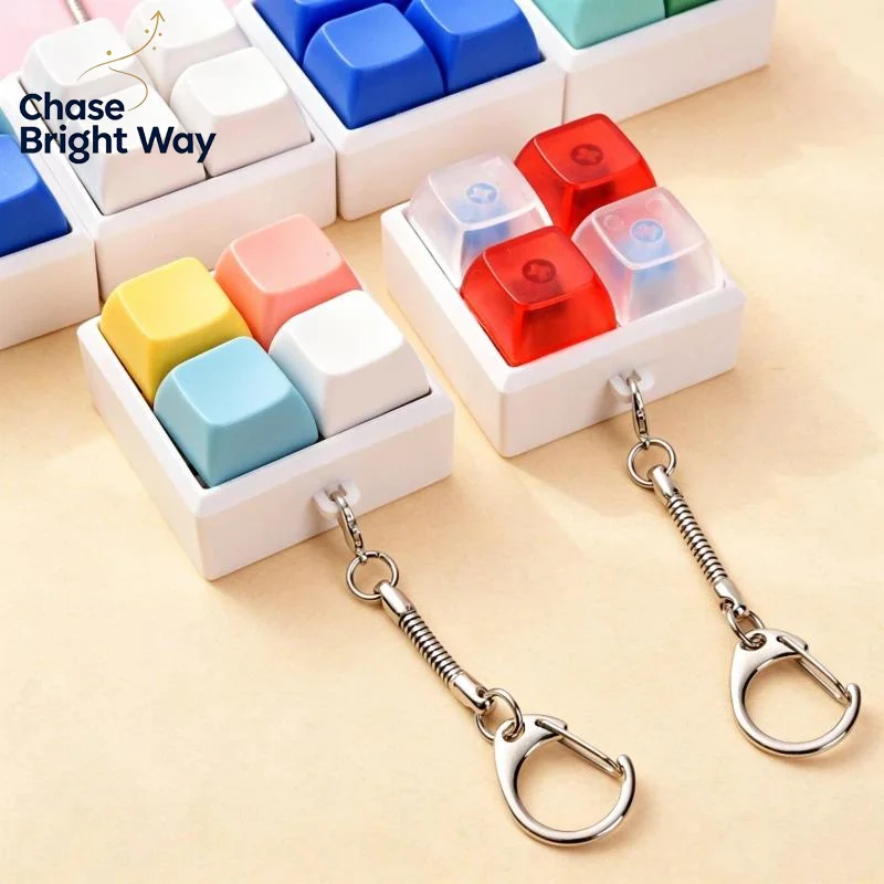 Mini 4 Keys Mechanical Keyboard Fidget Keychain Crisp Click Sound Portable Fidget Toy for Anxiety Relief Adults