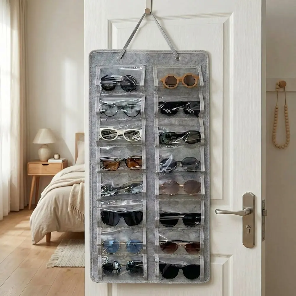 16 Pockets Felt Sunglasses Organizer Hanging Wall Mounted Glasses Storage Door Closet Wardrobe Space Saving Eyewear