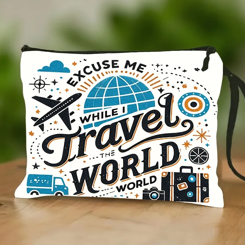 Travel-Themed Portable Folding Case - Lightweight Foldable Makeup with Zipper Closure & Top Handle, Compact Toiletry Bag Suitabl
