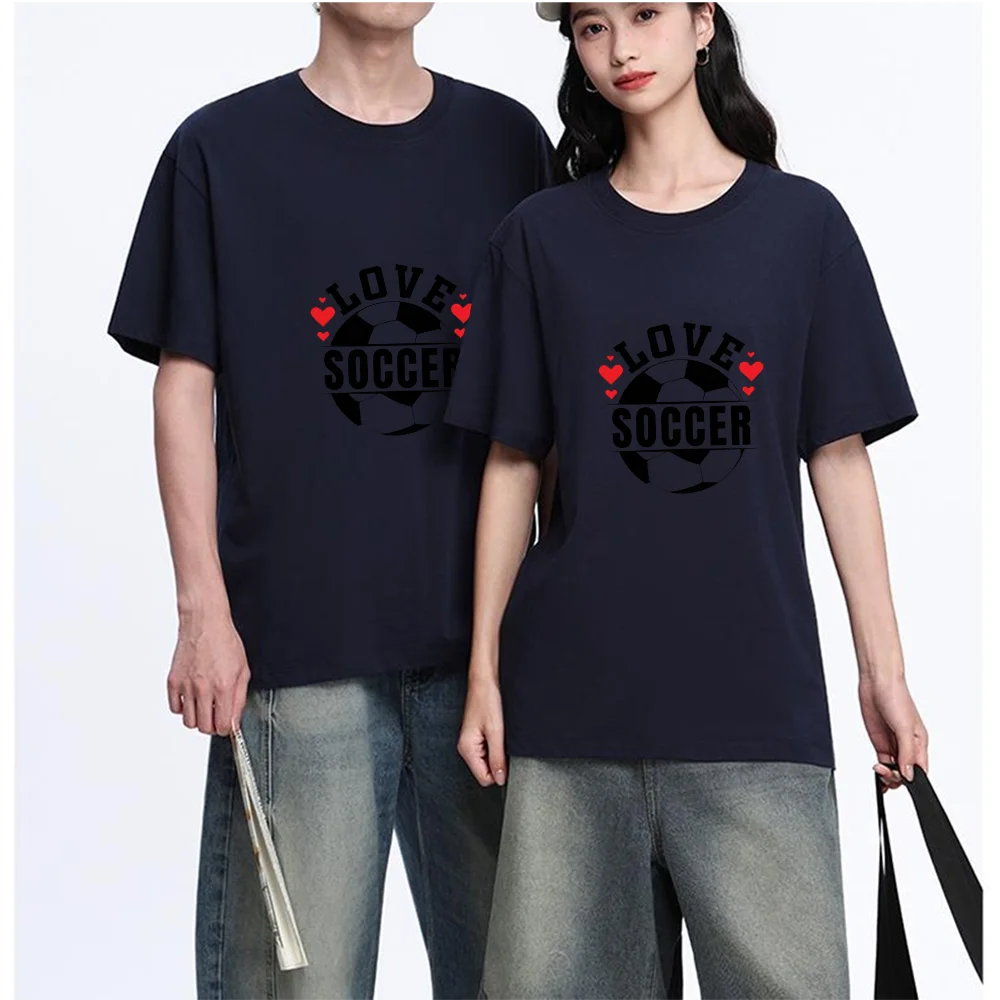 Love Soccer Heart Football Printed T Shirt Breathable Fabric S-XXL Personalized Custom Casual Short Sleeve Tee Unisex Fit Aesthe