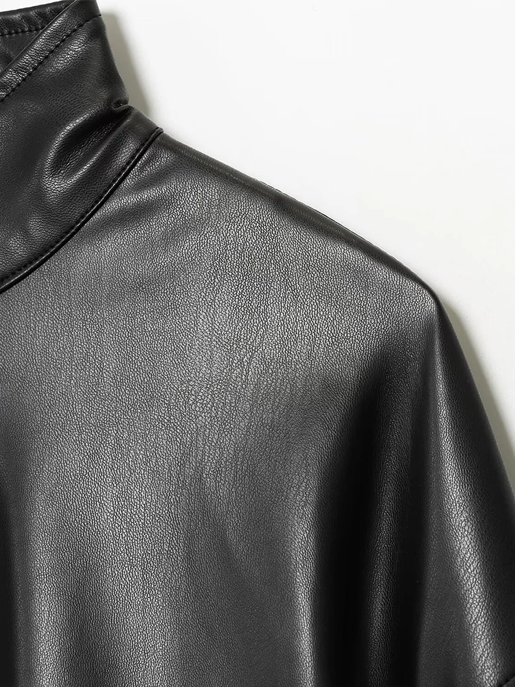 Europäischer und amerikanischer Stil 2025, Herbstneuheiten, Damenbekleidung, modische Bomberjacke aus Kunstleder mit hohem Kragen