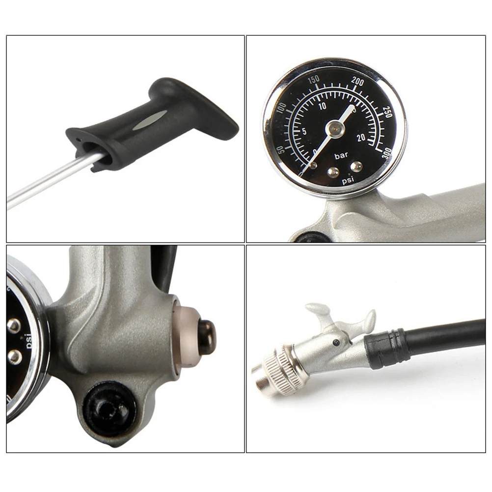 

High Pressure Bike To Floor Pump 300 Psi Rear Suspension Fork Suspension 360 Rotary Hose Die-Cast Gauge Base Soft