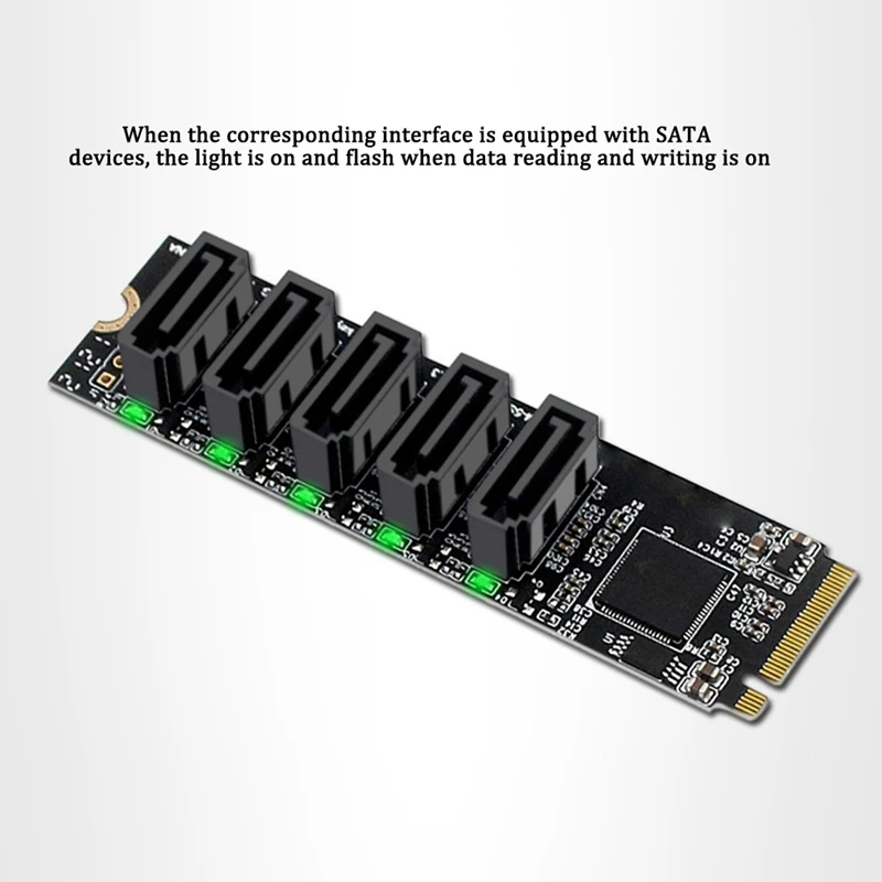 M.2 NGFF PCIE B-Key Sata To SATA 3.0 5 Port Expansion Card 6Gbps Adapter Card JMB585 Chipset M.2 NVME To SATA3.0