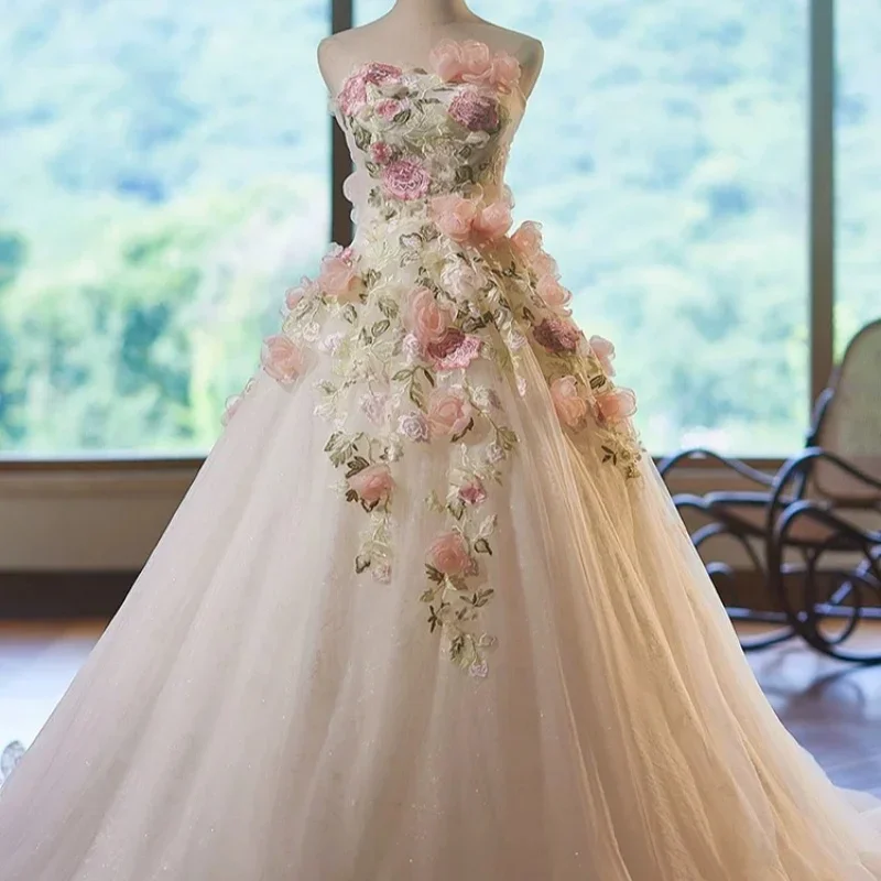 Customized light colour Ball Gown Royal Wedding Dresses Sweetheart applique  3D flower decal tail robes De marie - AliExpress 320