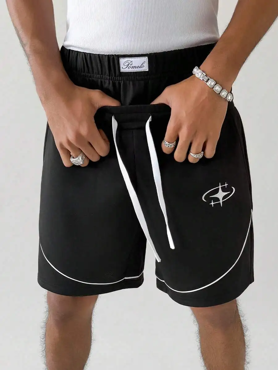 

Mens Casual Drawstring Waist Shorts With Pocket And Embroidered Logo