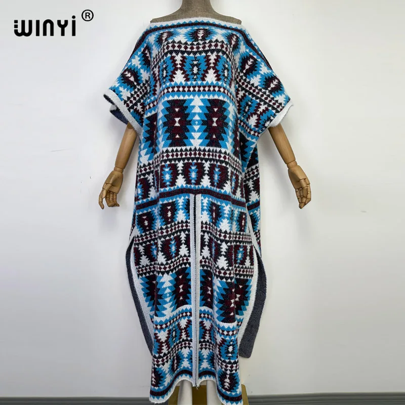 

WINYI winter high quality knitting Christmas tree pattern dress Comfort thicken Warm Elegant Holiday Women Boho party long dress