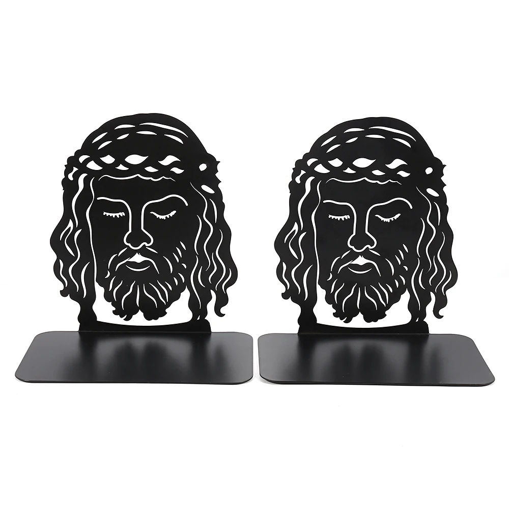 Black Heavy Duty Metal Book End Religious Jesus Bookend Books Stand Gifts for Christian Bookshelf Decor Christmas Gifts