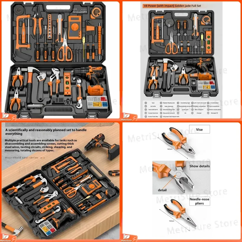 Multifunctional Household Repair Tool Set Electrical Automotive Maintenance Kit Power Drill Combo for Home Garage Workshop