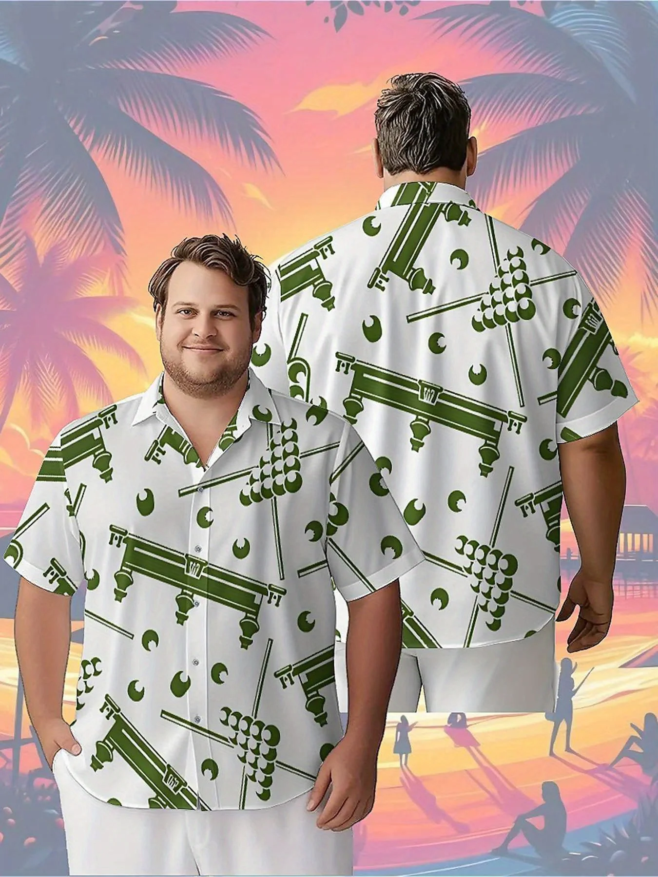 

Men's Plus Size Hawaiian Shirts Green Billiards Theme pattern,New in Summer Fashion Tops,Hip Hop Rock Streetwear