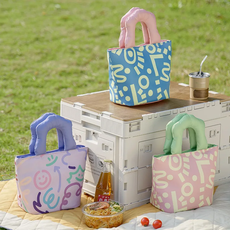 オリジナル落書き弁当箱バッグ通勤ランチ断熱弁当袋肥厚アルミ箔小さなピクニックバッグ