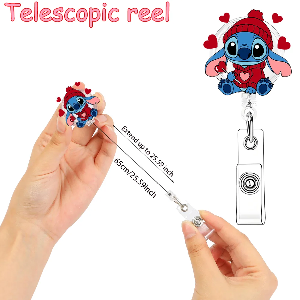 Disney Cute Stitch Acrylic Badge Scroll for ID Card, Student Doctor Nurse Gift, Office Use with Scalable Accessory