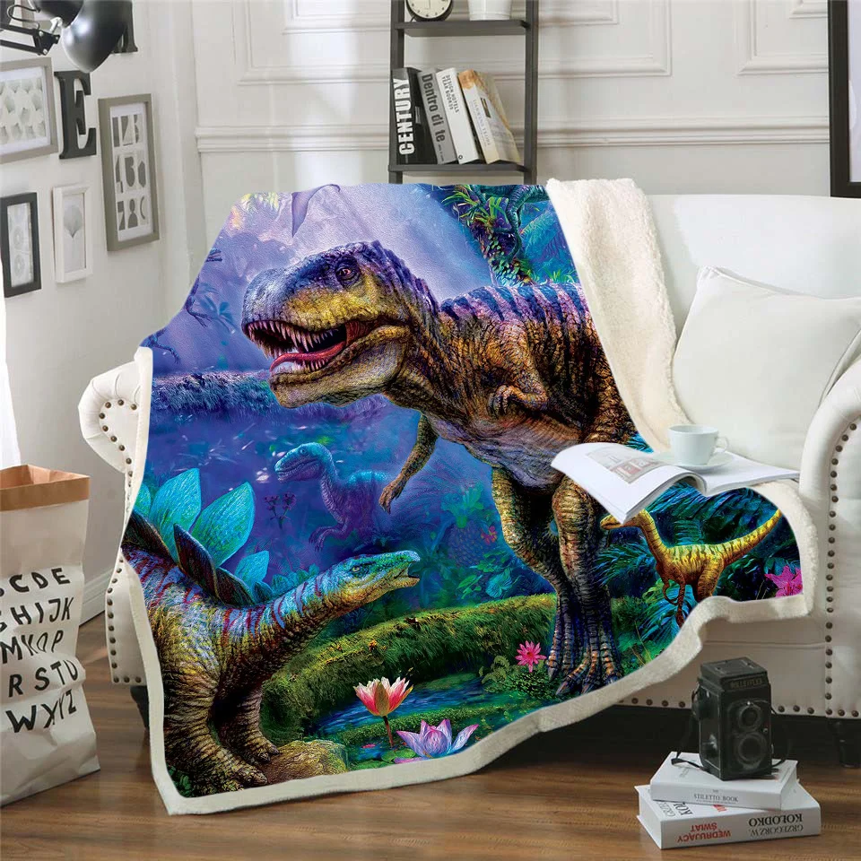 

3D Printing Dinosaur Funny Blanket Cartoon Sherpa Blanket Adult/Children Flannel Blanket on Bed Home Textiles