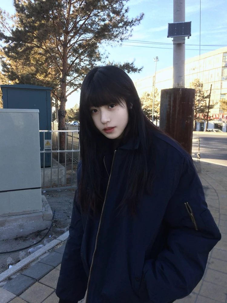 

Cobalt Blue American Workwear Jaet Men's Autumn Winter ort Baseball Sle Collar Couple's Faionable Polyester Fiber