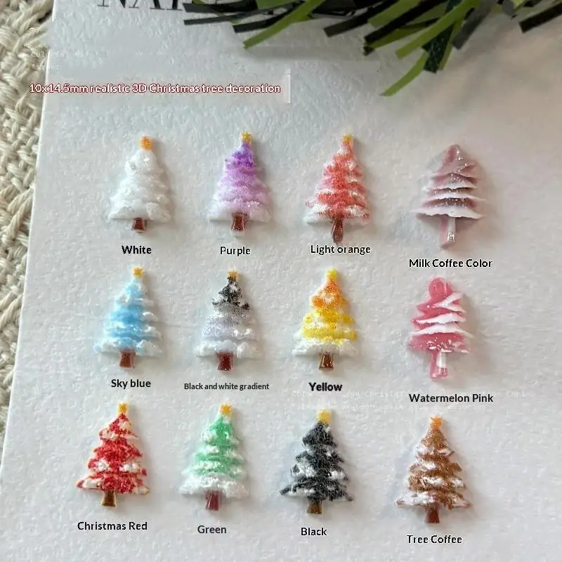 30Pcs DIY Scrapbook Manicure Nail Craft Resin Cute Colorful Glitter Mini Crystal Christmas Tree Gem Flatback Rhinestone Appliqu